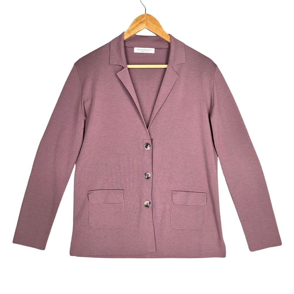 AMINA RUBINACCI WOMEN'S 100% WOOL CARDIGAN – SIZE 42 – MAUVE – MINIMALIST STYLE
